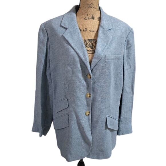 Ralph Lauren Women's Light Blue Silk Linen Blend Blazer Plus Size 20W - Picture 9 of 11